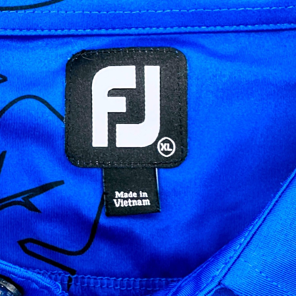 FootJoy Mens XL Blue Monstera Leaf Print ProDry Performance Golf Polo Shirt - Picture 4 of 10